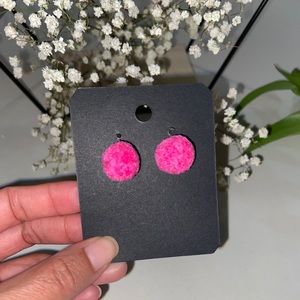 Handmade Mini Pink Pom Pom Earrings With Stud